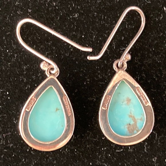 Sterling Silver Pear Shaped Turquoise Dangle Earrings/Pierced Ears/NEW!!! - Picture 2 of 5